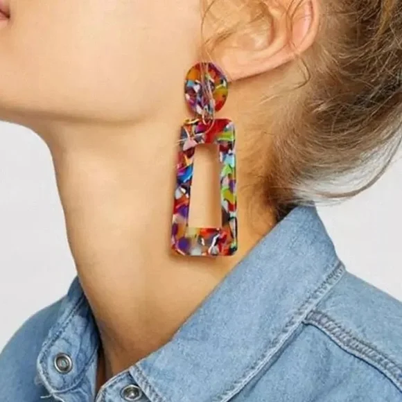 Colorful Geometric Earrings Blue Purple Red Yellow Green Black -Very Lite weight - Picture 1 of 3